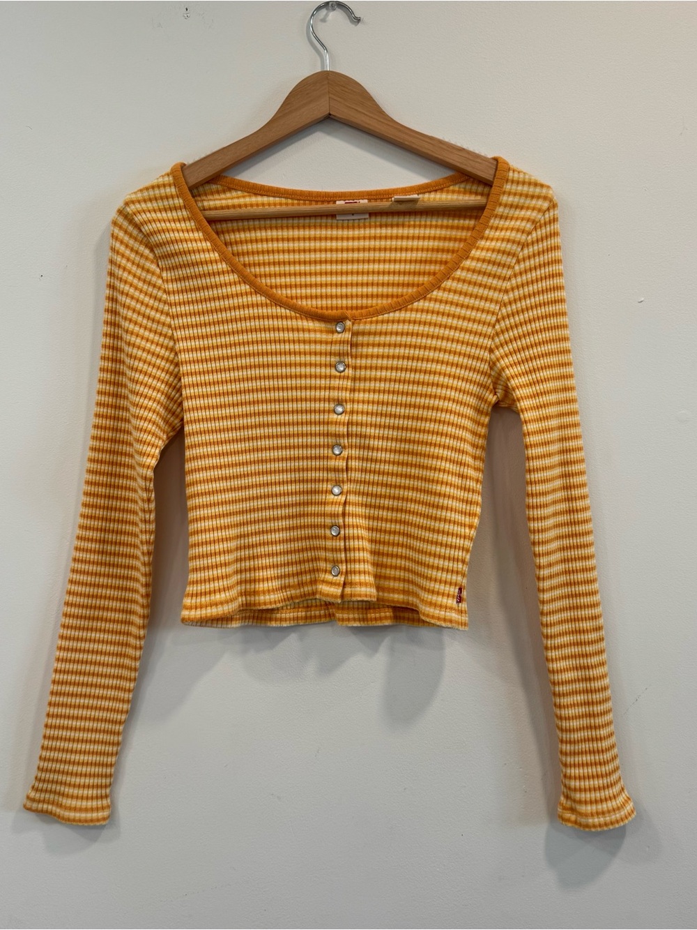 Levi’s Yellow/Orange Striped Ribbed Long Sleeve Crop Top